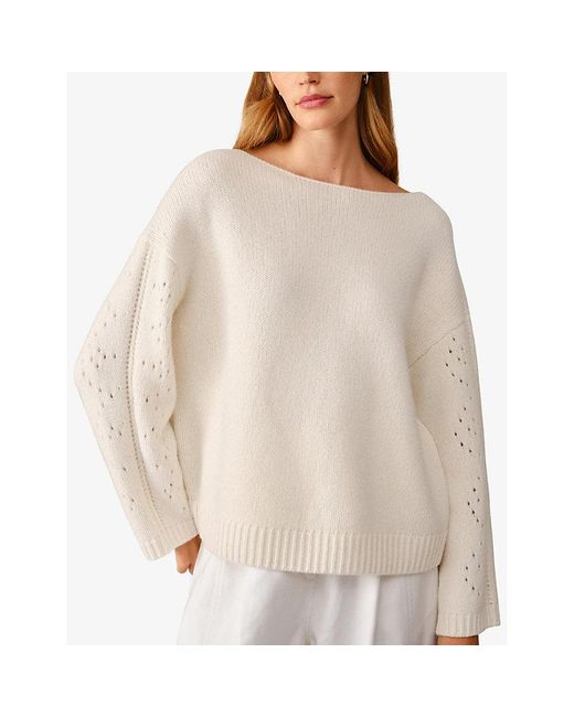 The White Company White Pointelle-Sleeve Relaxed-Fit Wool, Linen And Cotton-Blend Jumper