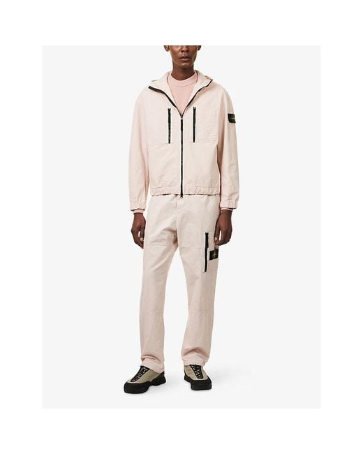 Stone Island Pink Hooded Zip-Up Cotton Ripstop Jacket for men