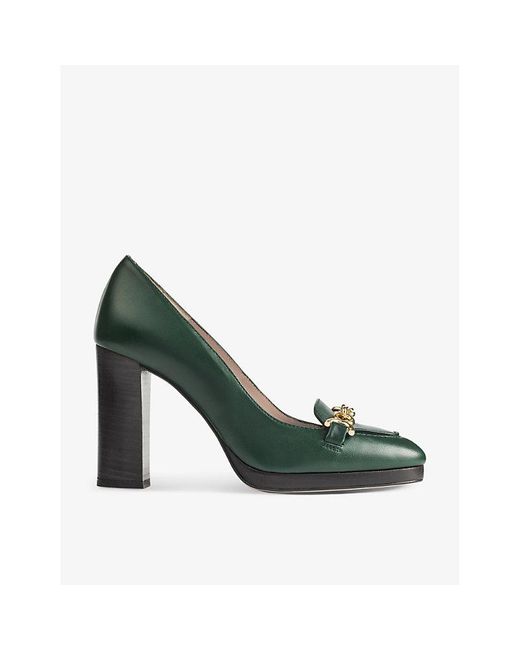 L.K.Bennett Green Attley Leather Heeled Loafers