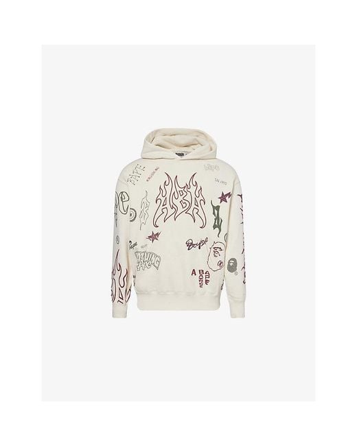 A Bathing Ape White Graphic-Print Long-Sleeve Cotton-Jersey Hoody for men