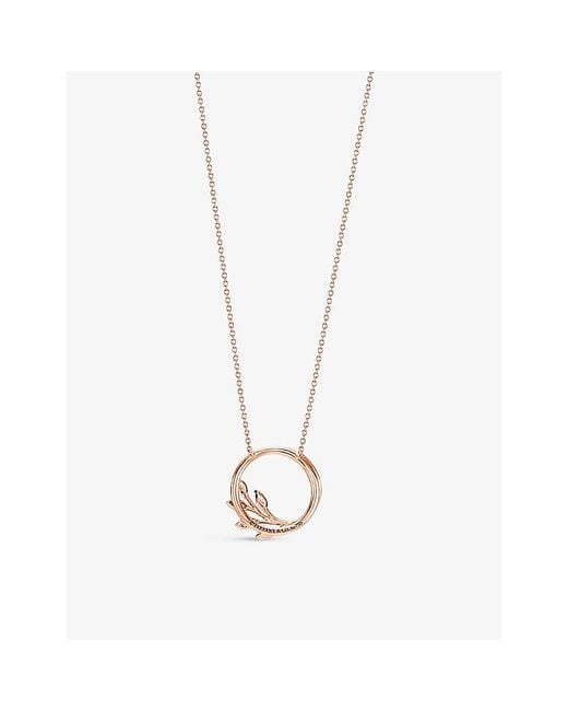 Tiffany & Co White Vine Circle Small 18Ct Rose- And 0.39Ct Brilliant- And Marquise-Cut Diamond Pendant Necklace