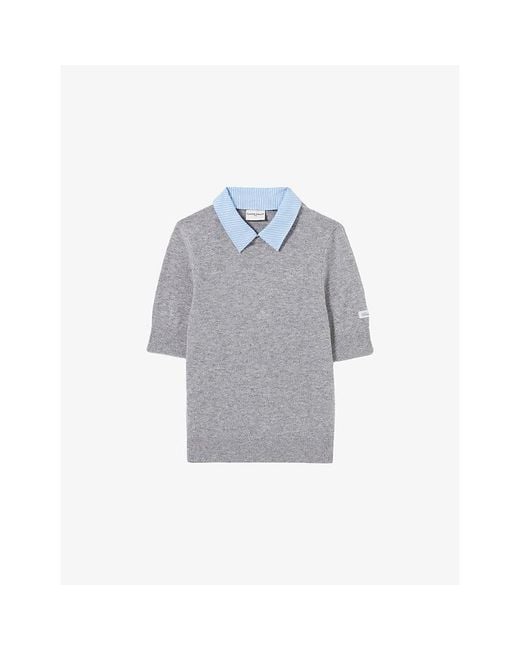 Claudie Pierlot Gray Layered Short-Sleeve Wool Jumper