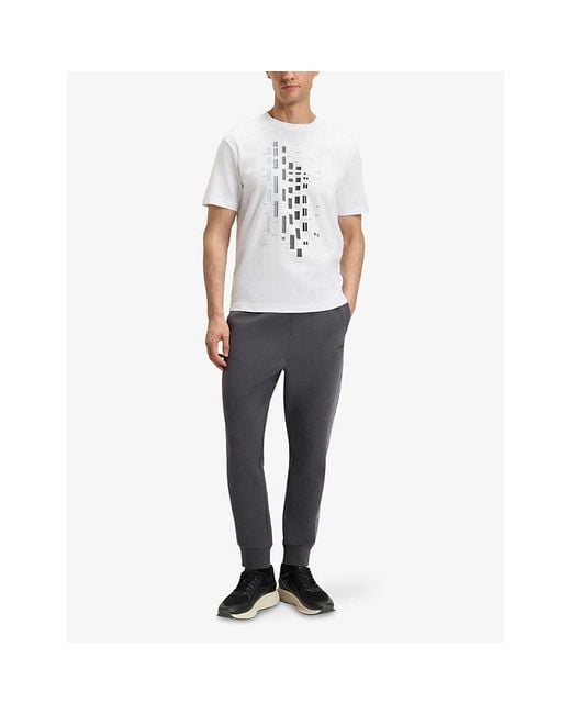 Boss White Graphic-Print Short-Sleeve Stretch-Cotton T-Shirt for men