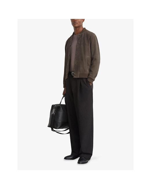 Reiss Brown Mountford Button-Through Suede Bomber Jacket for men