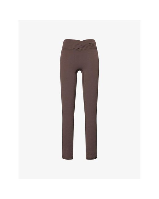 The Couture Club Brown Sculpting Crossover-Waistband Workout Leggings