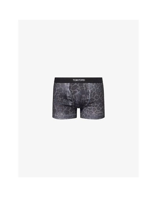 Tom Ford Black Cheetah-Print Stretch-Cotton Boxer Briefs for men