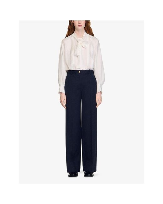 Sandro Blue Striped Straight-Leg Stretch Wool-Blend Trousers