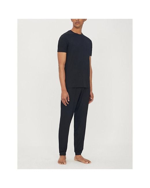 Derek Rose Black Basel Stretch-Modal Pyjama Bottoms for men
