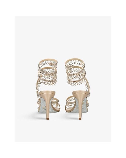 Rene Caovilla White Chandelier Bead-Embellished Leather Heeled Sandals