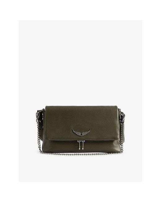 Zadig & Voltaire Green Rocky Ii Wing-Embellished Leather Cross-Body Bag