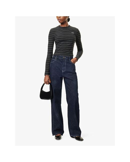 Sisters & Seekers Black Wilbur Striped Stretch-Woven Top