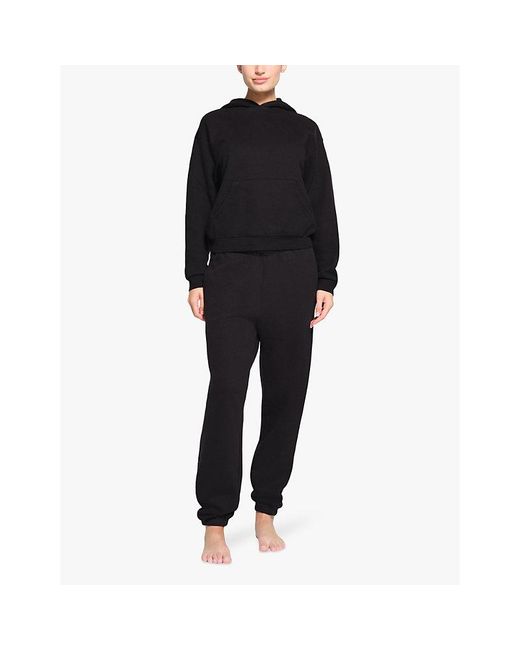 Skims Black Elasticated-Waist Fleece Jogging Bottoms