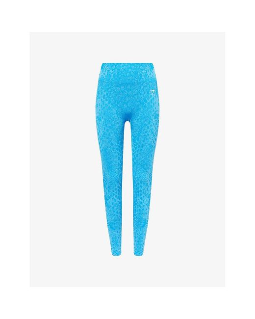 GYMSHARK Blue Adapt Animal-Print Seamless Stretch-Woven Leggings