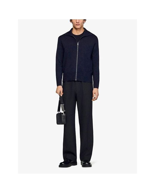 Sandro Blue Zip-Up Trucker Wool Cardigan for men