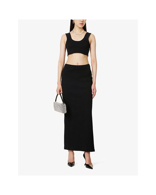 Alexander Wang Black Brand-embossed Cropped Stretch-cotton Top