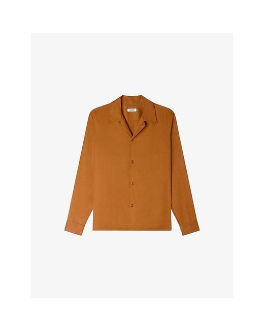 Sandro Brown Spread-Collar Woven Shirt for men