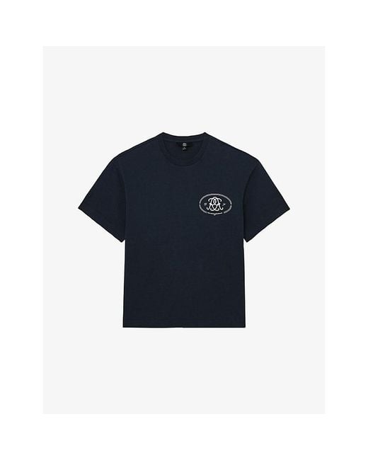 Reiss Blue Clement Branded-Print Cotton-Jersey T-Shirt for men