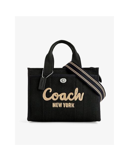 COACH Logo-embroidered Detachable-strap Small Canvas Tote Bag in Black