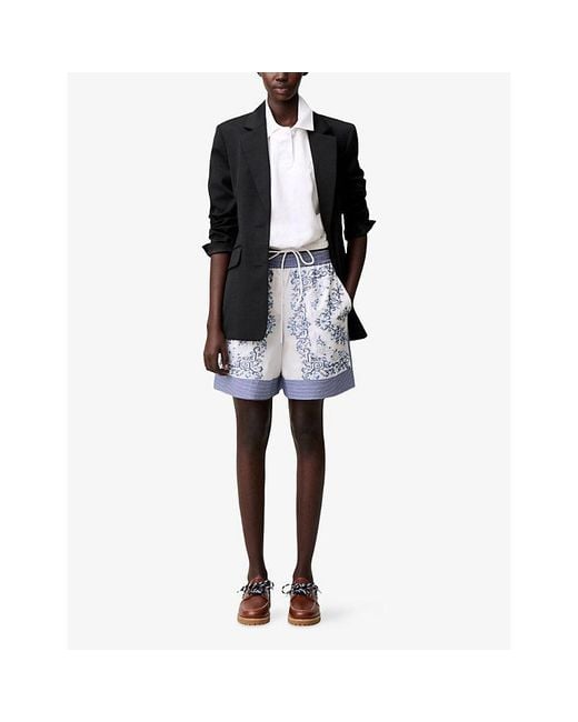 Claudie Pierlot Blue Printed Elasticated-Waist Cotton Shorts
