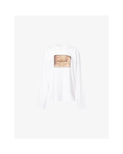 Acne White Bow Logo Long-Sleeve Cotton T-Shirt