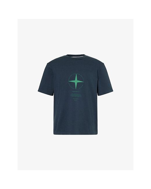Stone Island Blue Compass Print Cotton T-Shirt for men