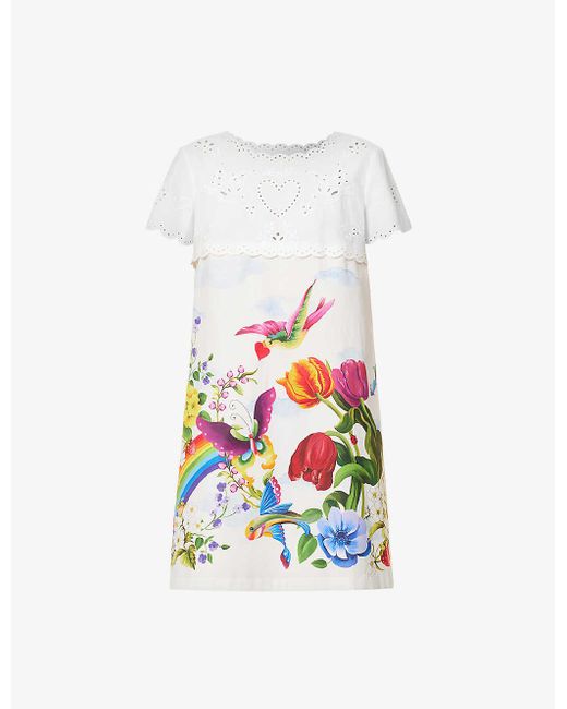 Weekend by Maxmara White Bolero Graphic-print Broderie Anglaise Cotton Mini Dress
