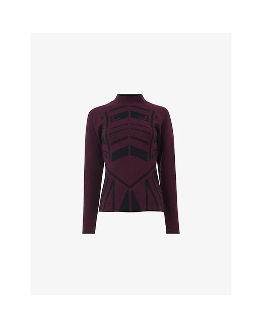 eem Purple Geometric Slim-Fit Knitted Top