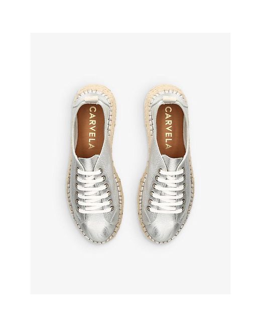 Carvela Kurt Geiger White Chase Metallic Espadrille-Flatform Leather Low-Top Trainers