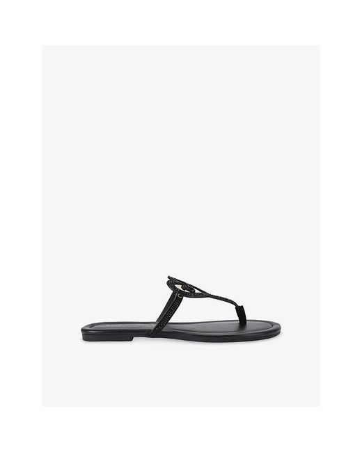 Kurt Geiger Black Leather Heart T-Bar Leather Sandals