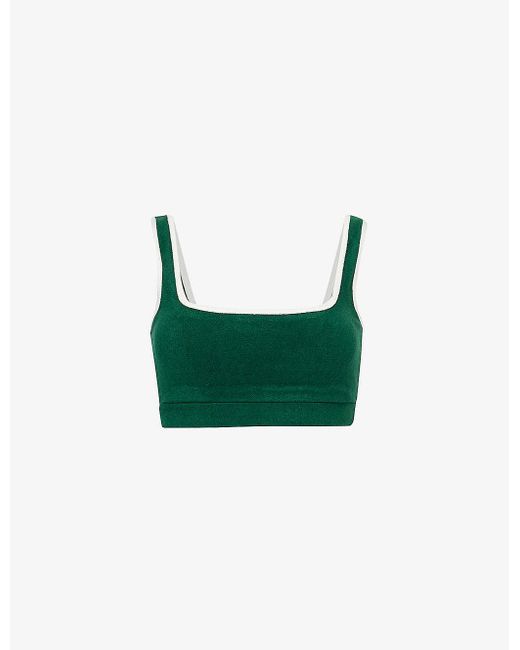 4th & Reckless Green Ella Square-neck Cropped Woven Top