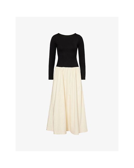 Reformation Black Abel Contrast-Skirt Cotton-Blend Midi Dress