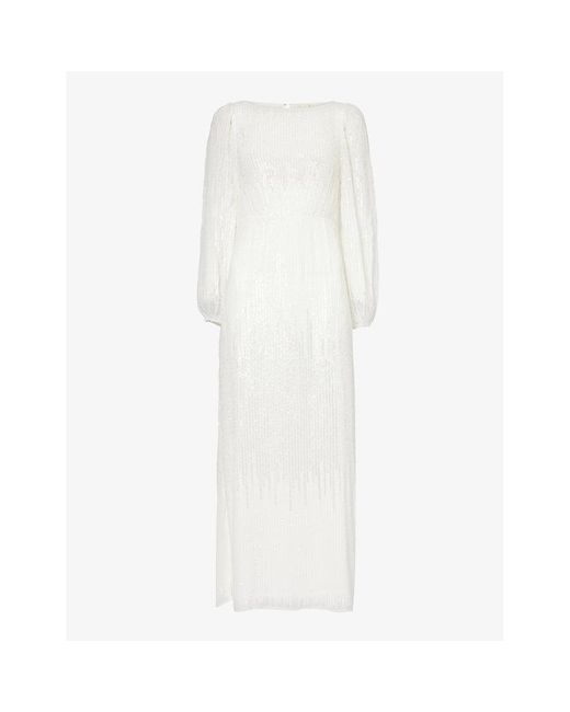 Rixo White Coco Sequin-embellished Woven Maxi Dress