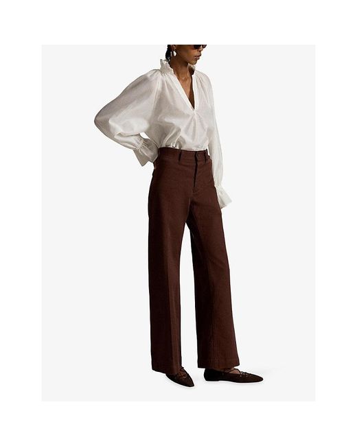 Polo Ralph Lauren White V-Neck Frilled Cotton And Silk Shirt