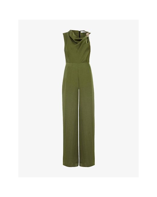 Phase Eight Green Avril Wide-Leg Satin Jumpsuit
