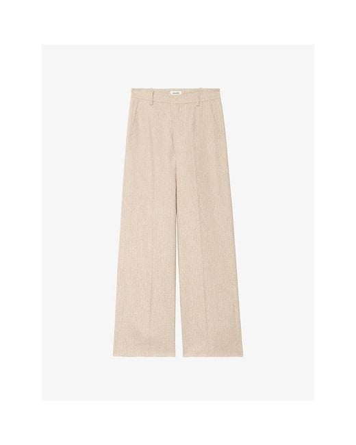 Zadig & Voltaire Natural Panol Wide-Leg Striped Cotton And Linen-Blend Trousers