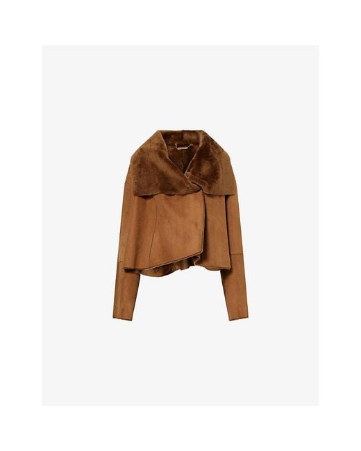 Nour Hammour Brown Cascade Draped Shearling Jacket