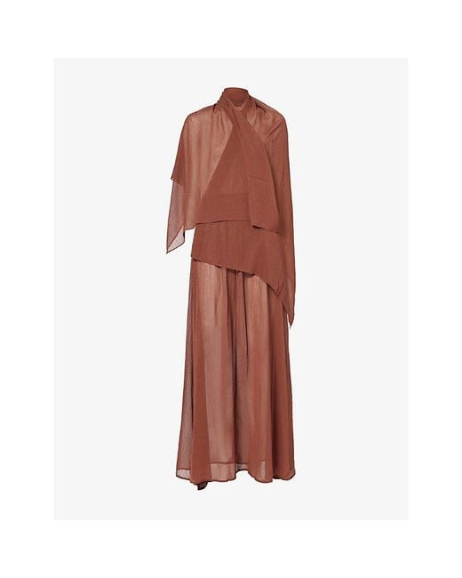 L.A-Space Red Sheer Chiffon Two-Piece Scarf And Midi Skirt Set