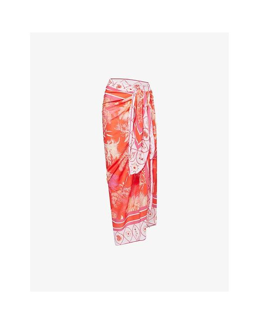 Seafolly Red Marbella Printed Cotton Sarong