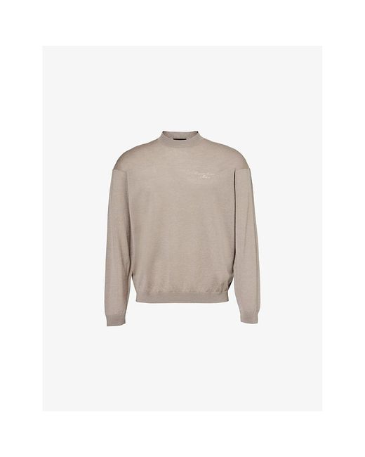 Emporio Armani Natural Scripted Logo Virgin Wool-Blend Knitted Jumper for men