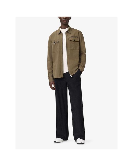 AllSaints Green Orbit Graphic-Print Zip-Up Cotton Shirt for men