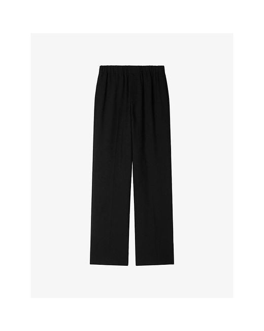 Sandro Black Elasticated-Waist Wide-Leg Stretch-Woven Trousers for men