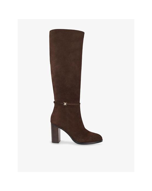 Dune Brown Starlling Suede Heeled Knee-High Boots