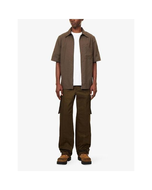 Givenchy Brown Zipped Short-Sleeve Woven Shirt for men