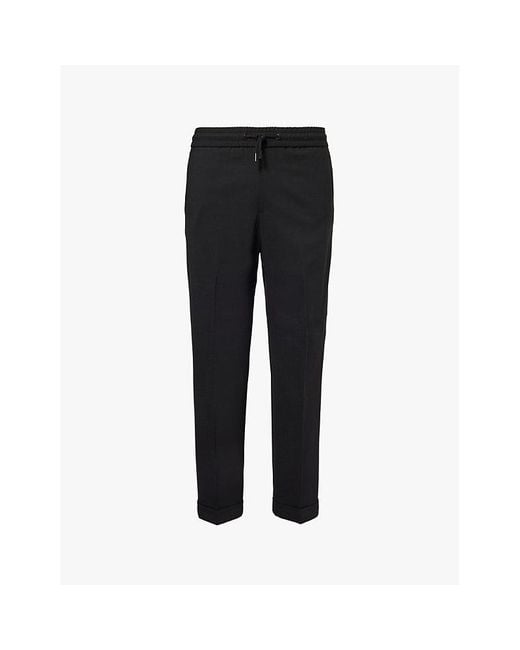 The Kooples Black Drawstring Tapered-Leg Stretch-Wool Trousers for men