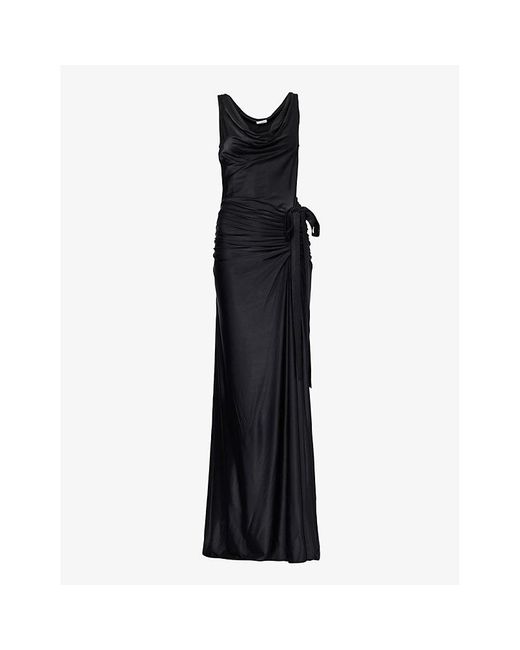 Rabanne Black Ruched Slim-fit Stretch-woven Maxi Dress