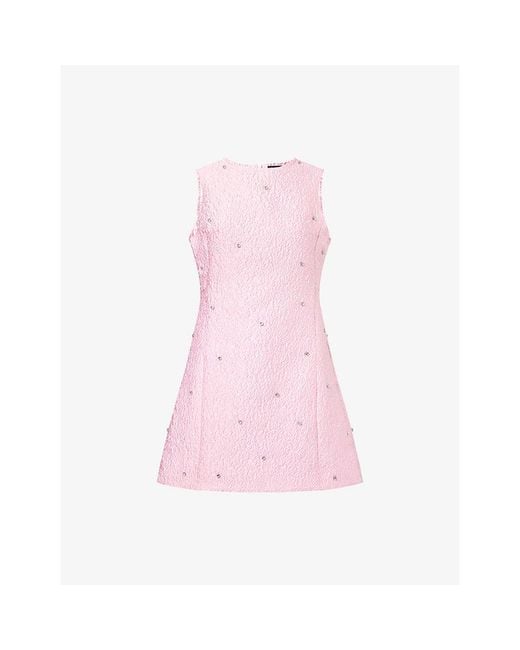 Sister Jane Pink Celeste Jewel-Embellished Satin Mini Dress