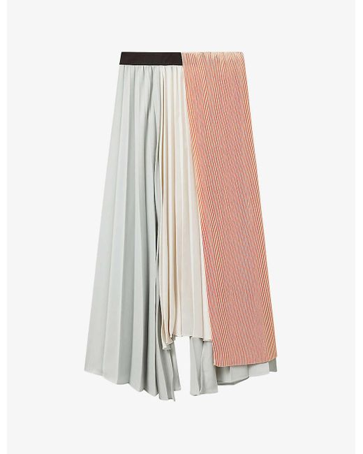 Reiss White Maddie Contrast-pleat Woven Midi Skirt