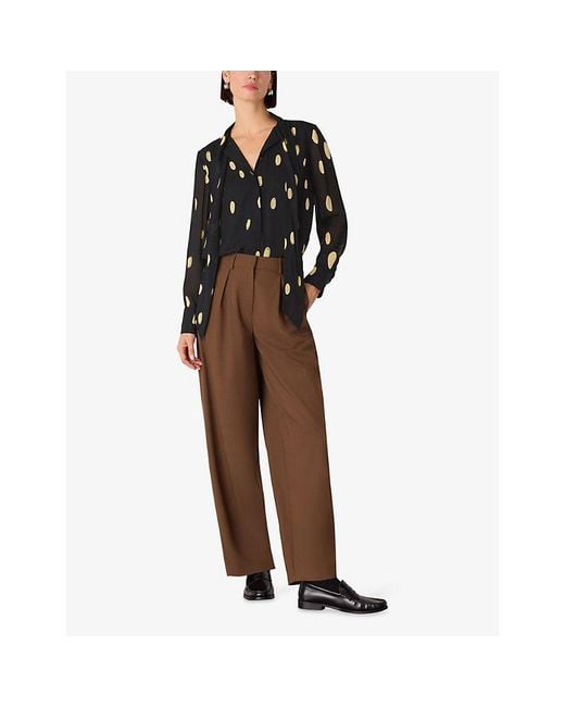 Whistles Black Polka-Dot Tie-Neck Woven Blouse