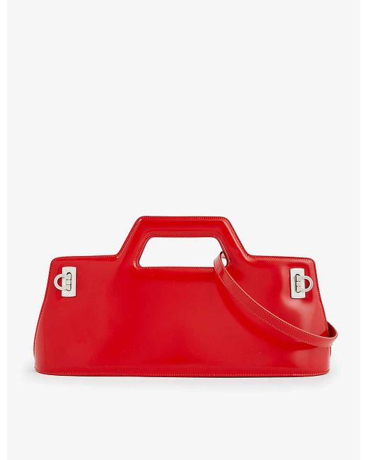 Ferragamo Wanda Leather Tophandle Bag in Red Lyst