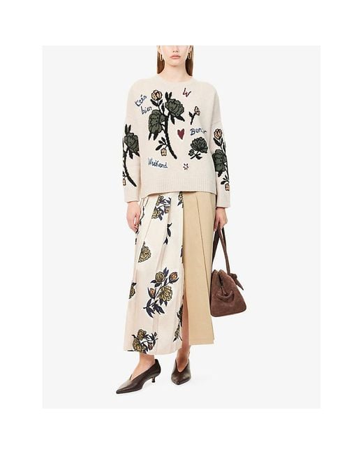 Weekend by Maxmara Natural Etra Pleated Woven Midi Skirt